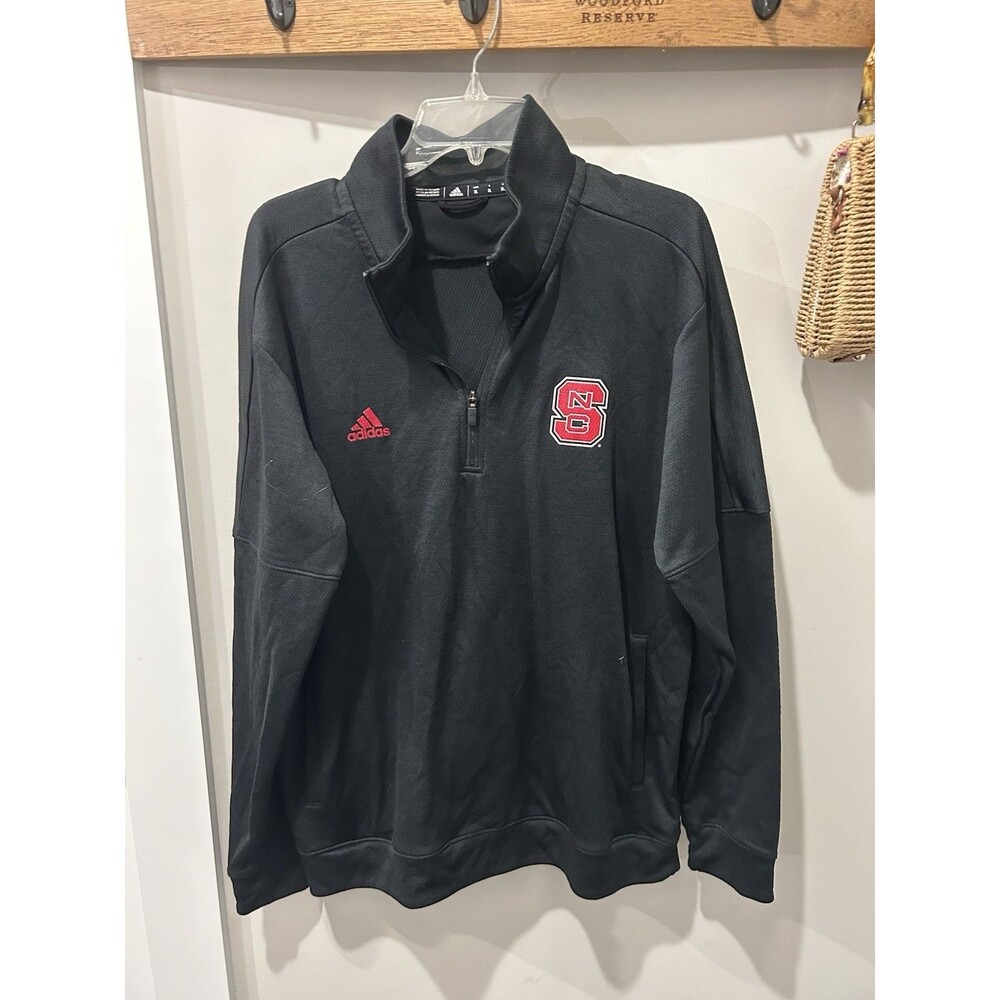 NC State Wolfpack XL Black Solid Adidas Climalite 1/4 Zip Pullover Sweatshirt
